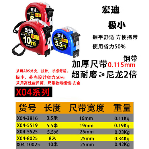 Hongdi ASSIST Hongdi steel tape measure metric thickened tape measure with high precision anti-fall and wear-resistant ruler 5.5m 3.5m 5.5mX25mm ruler with (blue) X04-5525A Others