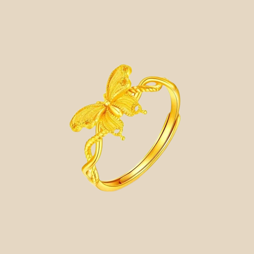 Peso Bird Pure Gold 999 Butterfly Ring Gold Butterfly Ring Adjustable Niche Imitation Gold Color Versatile Gift for Girlfriend 0.06gx Live