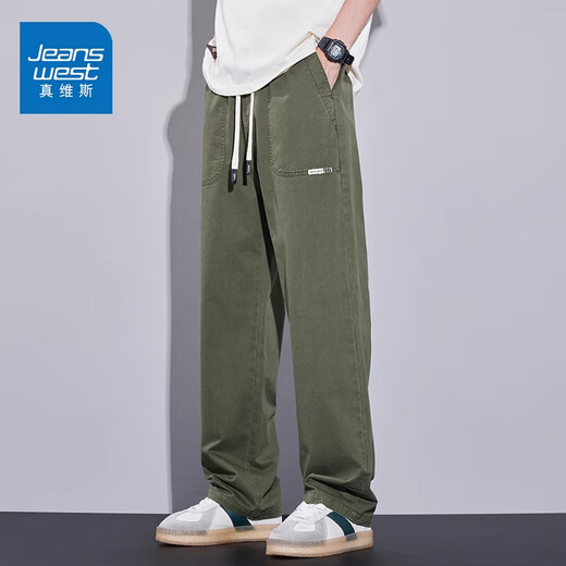 Pure cotton straight casual pants for men 2025 new trendy loose autumn thin sports high-end long pants military green breathable thin L recommended 110-130 Jin Jin equals 0.5 kg