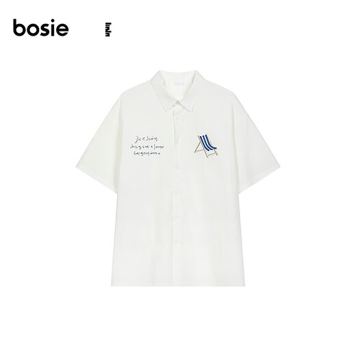 Bosie Boxi 2025 Été Nouvelle plage chaise brodée conception de chemise à manches courtes couple masculin adolescent Trend White 2xl