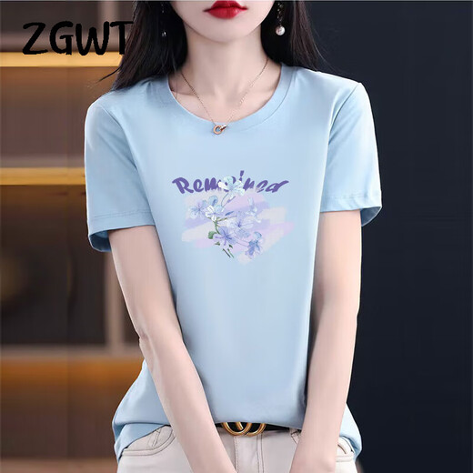 
ZGWT light luxury high-end brand short-sleeved T-shirt for women loose new summer fashion round neck versatile base shirt top 6212 gray pink short-sleeved 2XL (recommended 135-150Jin [Jin equals 0.5 kg])