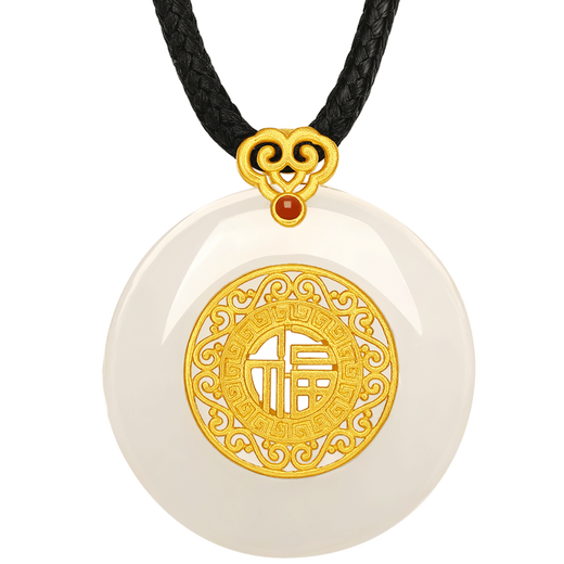 Liuguifu Jewelry Gold Pendant Xiangyunfu Buckle Gold Inlaid Jade Pendant Gold Jade Necklace Pendant HT0600026 Pricing