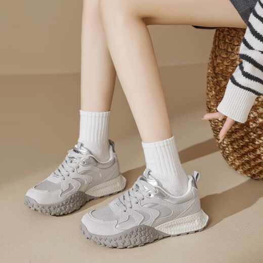 奥古狮登芭蕾德训鞋女2025新款春秋厚底复古百搭运动休闲小白阿甘板鞋 H14122绿色 37