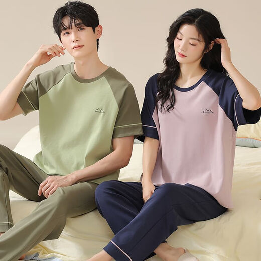 Yalu de haute qualité 2025 Nouveau couple pyjamas Coton Coton Coton à manches courtes pour hommes et femmes avec des coussinets poitrine pour l'usure extérieure x13301-13601 # XL MENS'S STYLE: