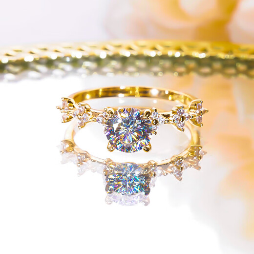 Lie Rui Super Flash Star Wishes Moissanite Diamond Ring Women's 18k Gold Plated Four-Prong Light Luxury Niche Proposal Wedding Ring for Girlfriend No. 9