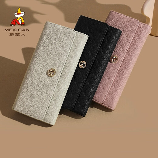 Scarecrow wallet women's long large capacity genuine leather 2025 new model women's money chuck layer cowhide mobile phone clutch 10 card slots black 19*2.5*9.5cm 10 card slots
