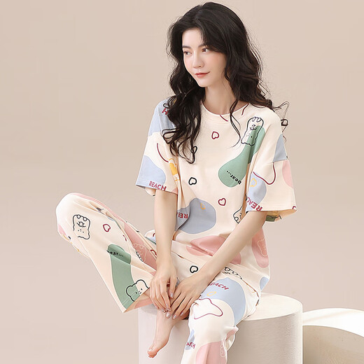 Guweimu da Kinderpyjamas 12-15 Jahre für Frauen im Sommer Frauen Sommer Kurzärärmelen Frühlings- und Herbst Sommer-Heimkleidung Dünne Stil ZH-9721 M