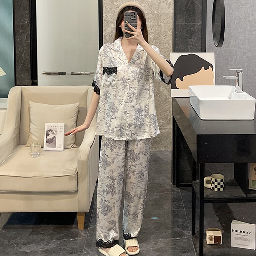 Modal Ice Seide Pyjamas für Frauen im Sommer im Sommer dreiteils Set kurzärmelige dünne Imitation Seide Neue große Sommermode-Kleidung 3881-Srimp Pulver m
