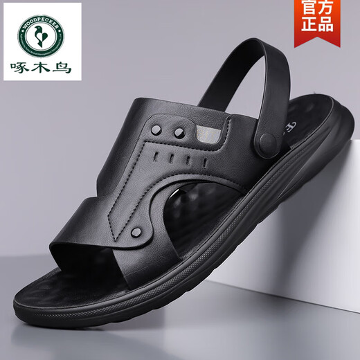 啄木鸟品牌凉拖鞋夏季新款男士套脚凉鞋透气舒适百搭时尚潮流户外沙滩鞋 6623黑色沙滩鞋 38