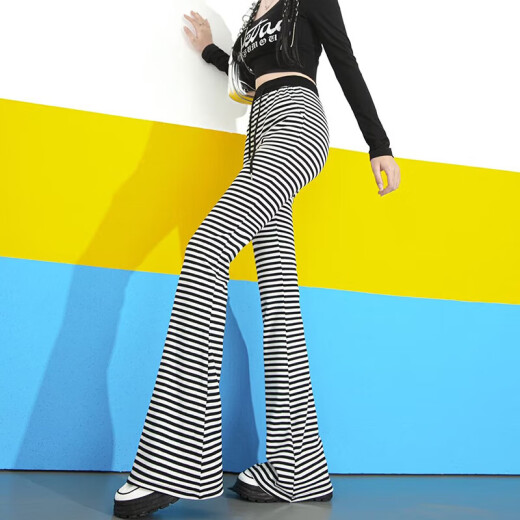 2025 rayas caídas de primavera y verano Pantalones de microflares informales sueltos Pantalones de caña alta de alta pierna anchura Pantalones largos largos Color de moda [MY-686] XL