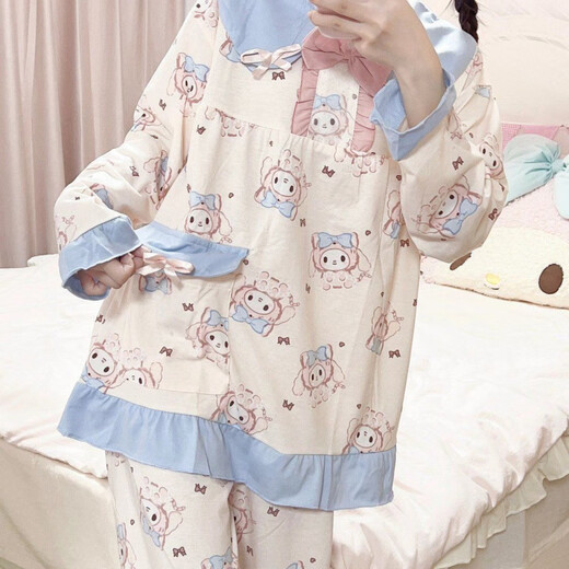
Opeodly striped hellokitty pajamas for women in spring and autumn new long-sleeved Japanese cartoon cute girl's home clothes can be worn outside 9207-Pink striped Katie [Set] S [Suggested weight 80-95]
