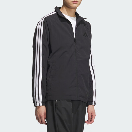 阿迪达斯 （adidas）外套男装 夏季新款插肩袖运动服休闲宽松梭织立领夹克外套 KC3892/黑色-三条纹/立领 XL
