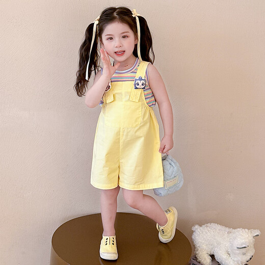 Tong Zhenai Children's Clothing Girls Courte courte Summer 2025 Nouveaux petits filles Sangle de t-shirt pour enfants Short Two-Piece Picture Color 120 (adapté à la hauteur 110-120cm)