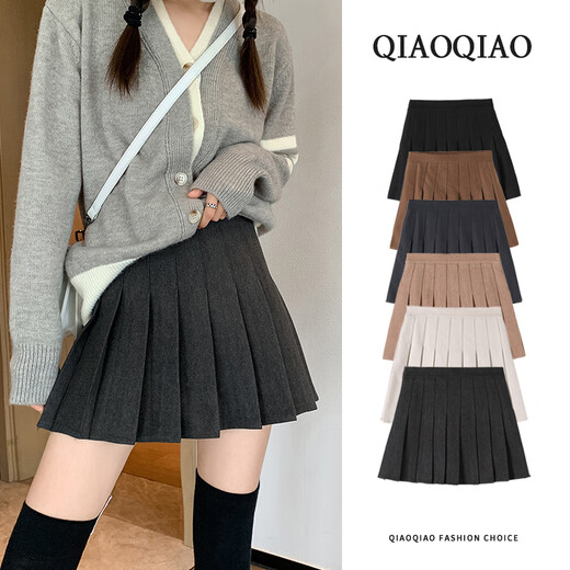 Qiaoyi dark gray pleated skirt for women spring and autumn 2025 new winter woolen skirt high waist slimming thickened jk skirt dark gray - woolen regular style M 90-105Jin Jin is equal to 0.5 kg