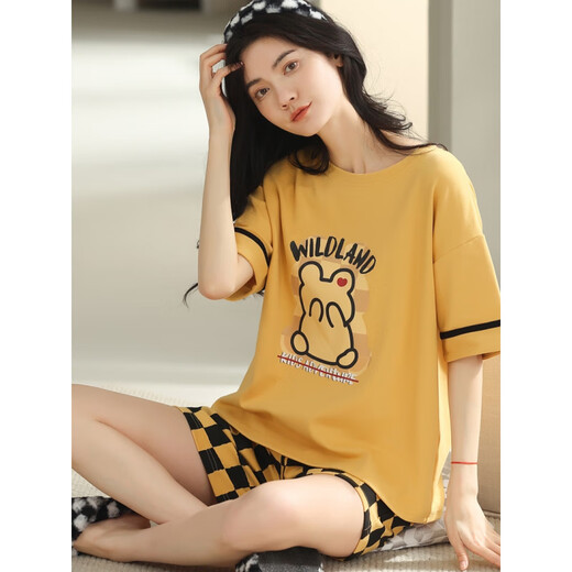 红豆（Hodo）2025年新款织睡衣女夏季纯棉短袖两件套夏天家居服 YZT9853 M 女款_建议80-100斤