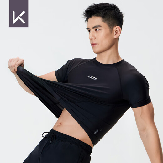 
Keep swimsuit men's hot spring short-sleeved solid color high-elastic swimsuit quick-drying surf suit 1291 black 3XL