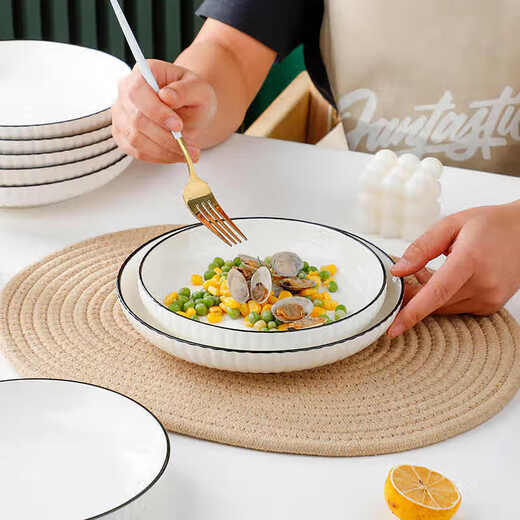 Eight-piece set of bowls and plates for household dishes Nordic style modern creative ceramic bowls and chopsticks combination plate spoon rice bowl tableware Eight-piece set of bowls and plates (2 bowls, 2 plates, 2 spoons, 2 chopsticks)