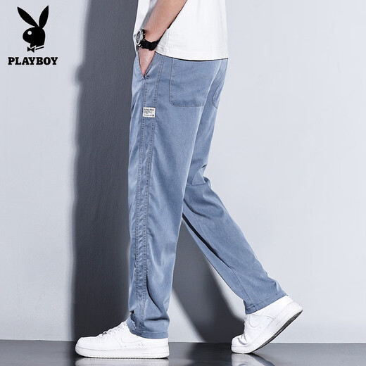 花花公子（PLAYBOY）休闲裤男2025新款直筒宽松百搭男裤天丝阔腿男士长裤子男夏季薄款 HJ1048黑色 M 【28码】