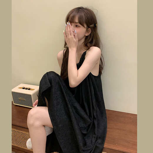 金多金2025春夏新款小清新露背甜美减龄吊带睡裙女宽松少女性感睡衣纯欲 浅紫色（9197—抽绳背心裙） 均码