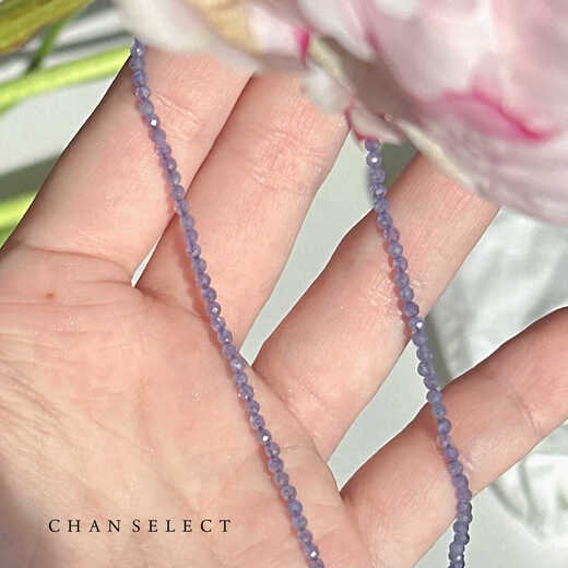 Youshu Jacaranda-natural blue-purple tanzanite 2MM flash cut beads summer 925 sterling silver clavicle chain necklace natural tanzanite necklace in stock 43CM