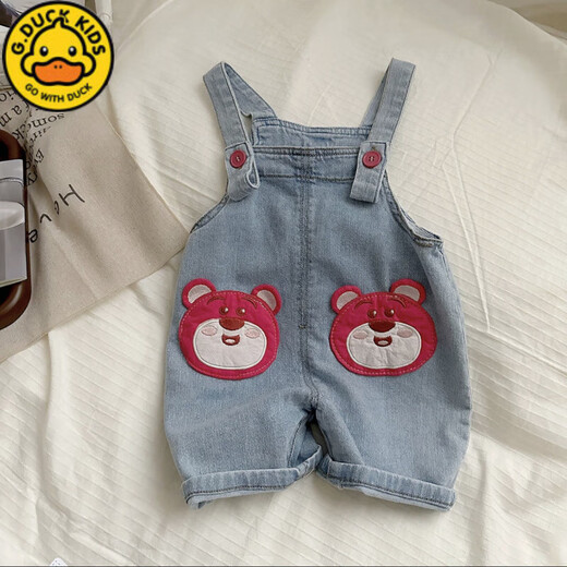 G.DUCKKIDS小黄鸭儿童牛仔背带短裤夏季2025新款宝宝可爱百搭短裤男女童洋气 浅色牛仔 100 cm
