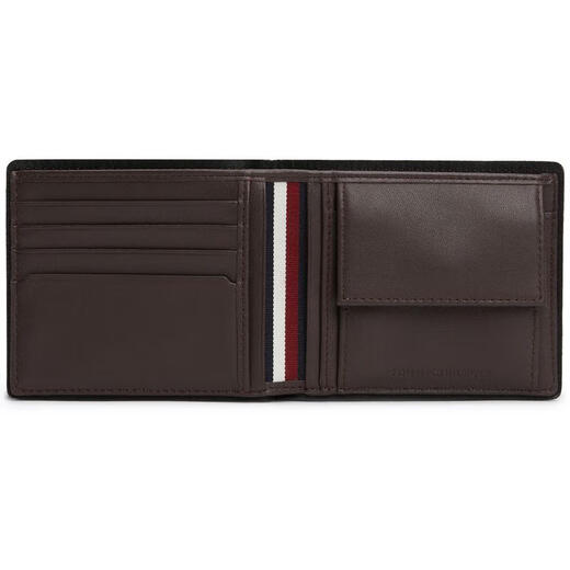 Tommy Hilfiger【礼物】精品小牛皮卡包多功能钱包硬币夹层卡片袋男士女士短款手 Brown ONE SIZE