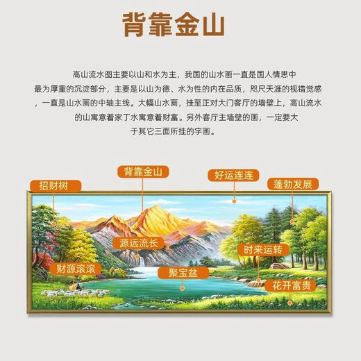 Zaiwai Green Mountains and Green Water Contexte Mur Wall Salon Room Bureau suspendu peinture contre Jinshan Salon Paint décoratif bassin 12596 Sunrise Green Mountains 1CM * 1CM 120 * 50 Cadre d'aluminium en or + Porcelaine cristalline plate