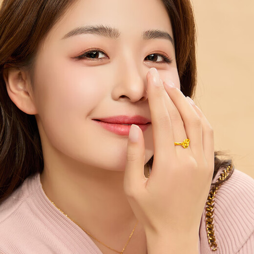 CHINA GOLD gold ring camellia ring 5D hard gold pure gold ring ring gold ring for girlfriend birthday gift 18 ring size about 0.56g