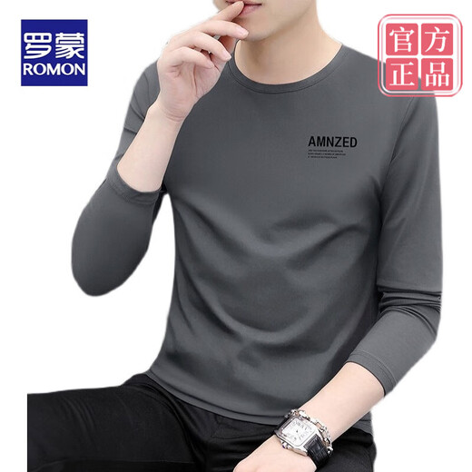
ROMON high-quality long-sleeved T-shirt for men in autumn 2024 new base shirt for men in spring and autumn with ice silk round neck top 9209 carbon ash 5XL Recommended 170-190Jin [Jin equals 0.5 kg]