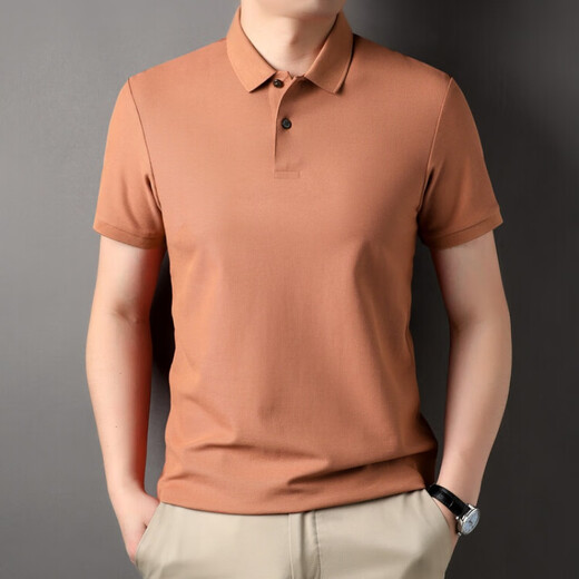 丨Lilang丨100 cotton men's short-sleeved T-shirt summer top loose unlabeled POLO half-sleeved shirt mercerized combed cotton collar Gray Coffee XL 175/88A