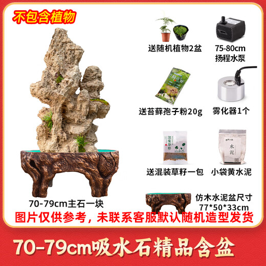 Shiguang Xiaozhan's high-quality water-absorbing stone bonsai fish pond rockery micro-landscape decoration natural rockery stone landscaping original stone high-quality 70-79cm water-absorbing stone with basin