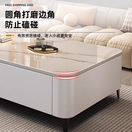 Huixun Jingdong's own brand slate coffee table TV cabinet combination set simple small living room floor storage cabinet black frame gray cabinet + snow mountain white slate countertop 1 meter * 0.5 meter coffee table