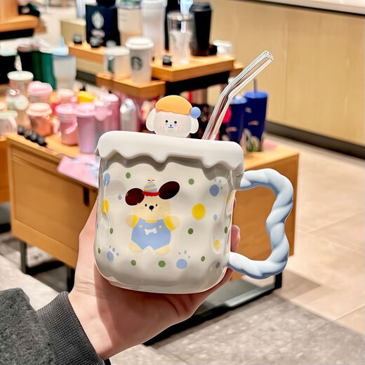 Puppy Mug Ceramic Couple Water Cup Birthday Gift Cup Good-Looking Girls Companion Gift Puppy Mug Complete Set Gift Box 1 400ml