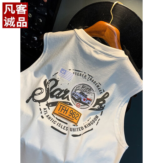 Vancl Loose American Vest Men 2025 Sommer Trend gedrucktes ärmelloses T-Shirt Vest Casual Sports Sweatshirt T-Shirt Männer 9906-1 Weißer regulärer XL für 124-140jin [Jin entspricht 0,5 kg]