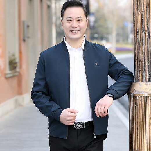 Ziweiqi middle-aged men's stand-up collar jacket thin casual top Daddy's spring and autumn jacket 9905 blue M 170 (100-120Jin [Jin equals 0.5 kg])