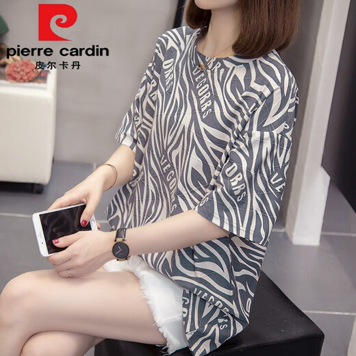 皮尔卡丹（pierre cardin）2025夏装新款加I肥加大尺码纯.棉短袖t恤女胖m妹宽松显瘦遮肚子上 6623灰色今年流行的轻奢品牌 M 80-95斤
