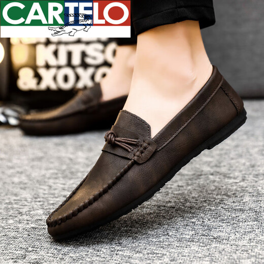 卡帝乐鳄鱼（CARTELO）夏季男鞋乐福鞋男2025年韩版男士休闲皮鞋软底社会小伙青年鞋 D826黑色 39