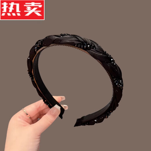 SNQP rhinestone high-end exquisite high skull headband for women 2025 new style headband style face wash hairpin headwear A2-4-3 black rhinestone twist headband