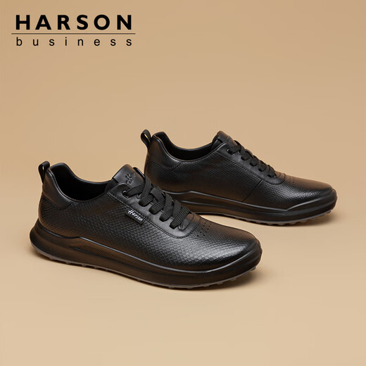 Harson Men's Shoes Business Casual Leather Shoes 2025 Autumn Genuine Leather High-End Commuting Walking Shoes Black 43
