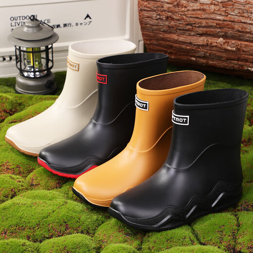 XLZT时尚雨鞋短筒水鞋新款洗车工作钓鱼雨靴防水外卖耐磨厨房防滑胶鞋 黑色 39 (250mm)