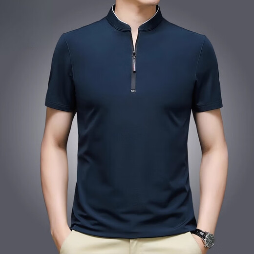 Pierre cardin high-end brand summer ice silk T-shirt men's stand collar solid color semi-zipper Korean version middle-aged and young casual top polo. shirt P6625 rose red pocket 4XL 190 Recommended [181-200Jin [Jin equals 0.5 kg]]