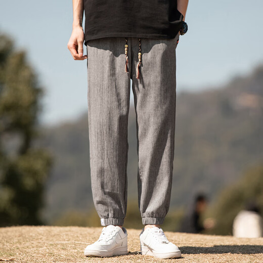 Dingfengbaoluo lin pantalon décontracté pour hommes et été à la tendance marque lâche sport lié pantalon recadré wx09 gris 2xl