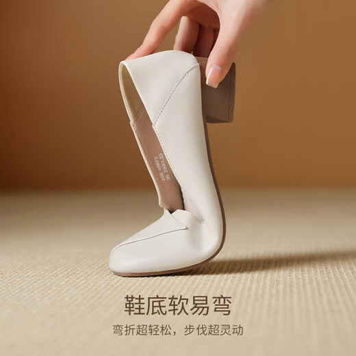ZHR粗跟单鞋女经典拼接工作皮鞋通勤一脚蹬浅口女鞋软底AH673黑色36