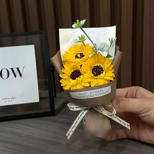 迷你口袋见面小花束玫瑰向日葵永生花仿真花伴手礼生日女神节礼物 小花束-棕色+紫玫瑰 1支