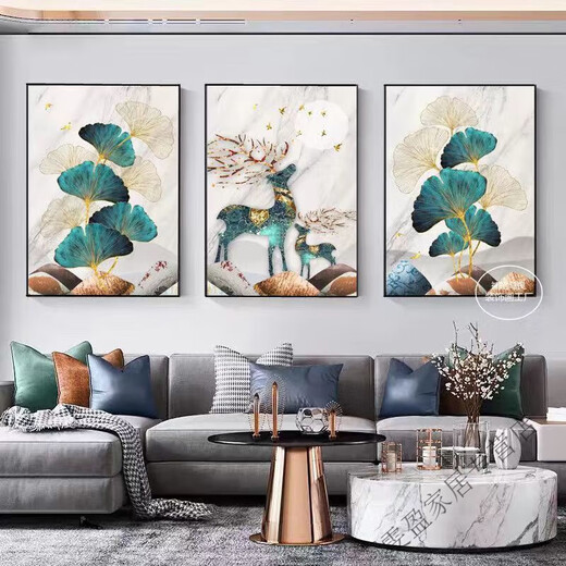 
Qinkai new Chinese living room decoration painting sofa background wall triple mural Ping An Xile creative restaurant wall hanging painting [68 flowers persimmon-16786] 20*30cm 11mm thick waterproof texture film
