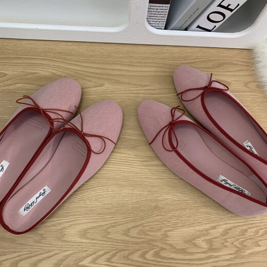 S.Sofea Red French Bow Flat Sohle einzelne Schuhe für die Sommerweiche Sohle Ballettschuhe J683-11 Wildleder Flachsohle ist kleiner in Größe rot 38