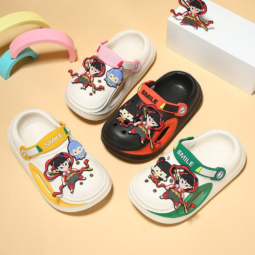 Zapatillas Nezha zapatillas para niños para niños en verano Nuevo dibujos animados sin deslizamiento para bebés cubiertos zapatos de punta negrura-naranja-nezha 18 26 0 mm (tamaño 26-27) adecuado para la longitud del pie.5c.5c