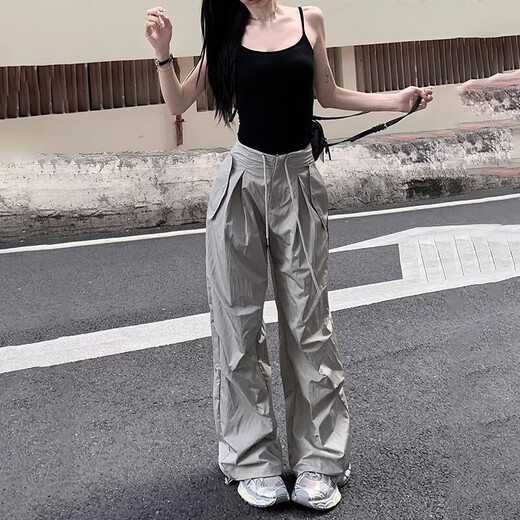 American Hot Girl Workhose für Frauen im Sommer 2025 Neue Drawess lose vielseitige Typants Zwei-Wear-Sporthosen dunkelgrau [My-688] 3xl