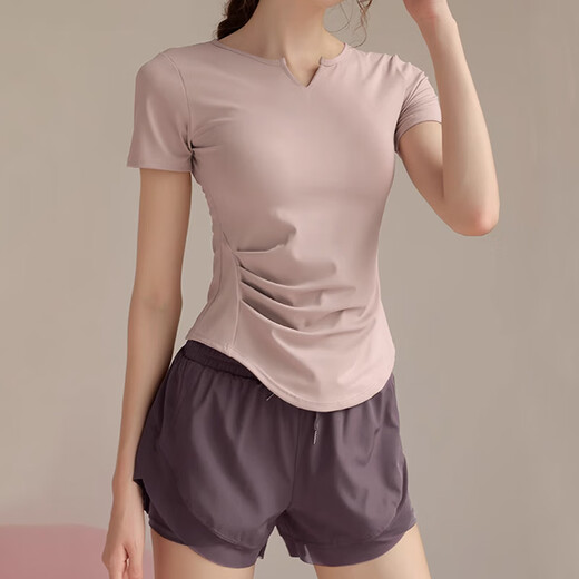 
Fengqixin Yoga Suit Set for Women 2025 New Spring and Summer Fitness Suit Running Sports Set Quick Dry Pilates Training and Riding Pink Short Sleeve + Purple Shorts [M]