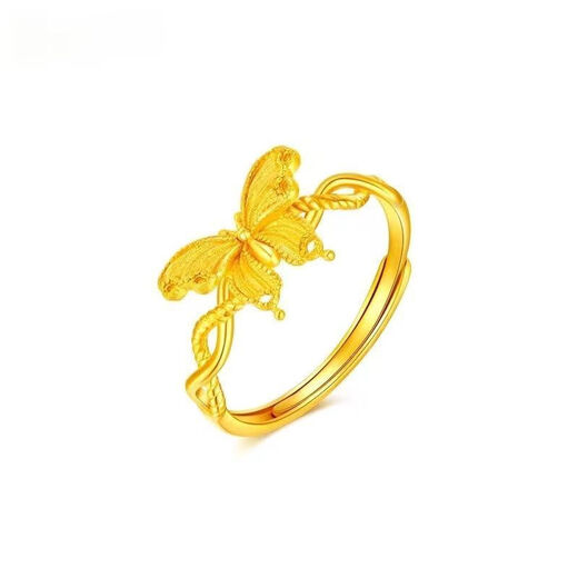 Peso Bird Pure Gold 999 Butterfly Ring Gold Butterfly Ring Adjustable Niche Imitation Gold Color Versatile Gift for Girlfriend 0.06gx Live